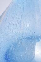 Buborékos kék üveg váza. Anyagában színezett, formába öntött, hibátlan 20 cm