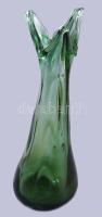 Zöld cseh hutaüveg váza. Anyagában színezett, hibátlan 47 cm