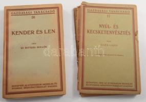 2 db - Dr. Bittera Miklós: Kender és len. Gazdasági Tanácsadó 26. Bp., Athenaeum. + Illés Lajos: Nyúl- és kecsketenyésztés. Gazdasági Tanácsadó 17. Bp., 1922, Athenaeum. Kiadói papírkötés, az egyik jó, a másik széteső állapotban.
