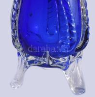 Kék hutaüveg váza, jelzés nélkül, hibátlan, m: 38 cm