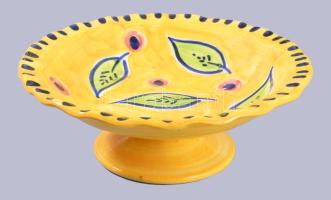 Kínáló naiv mintákkal mázas kerámia, hibátlan d: 22 cm