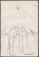 Erdei Viktor (1879 - 1945) Fényáradat kő-papír rajza (8x12,5cm)