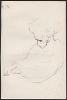 Erdei Viktor (1879 - 1945) Öregasszony kő-papír rajza (8x12,5cm)