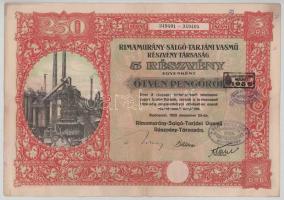1925. Budapest "Rimamurány-Salgó-Tarjáni Vasmű Részvény-Társaság" 5db részvénye egyben, eg...
