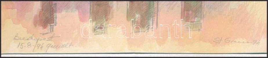 Stefan Grecu (-): Hunyadi János szobra a Halászbástyán, Budapest. Akvarell, ceruza, papír, jelzett, ...