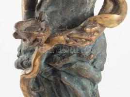 Gáspár Géza (1965): Hügénia az egészség istennője. Patinázott bronz, jelzett, márvány talapzaton. 38...