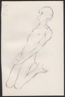 Erdei Viktor (1879 - 1945) Öregség kő-papír rajza (8x12,5cm)