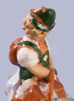 Szécsi szamarat toló gyermek Mázas kerámia szobor, jelzett, kis lepattanással 16x20 cm