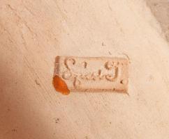 Szécsi szamarat toló gyermek Mázas kerámia szobor, jelzett, kis lepattanással 16x20 cm