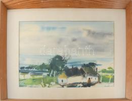 Szalóky Sándor (1921-1978): Balatoni hangulat. Akvarell, papír, jelezve jobbra lent, hátoldalán Képcsarnok Vállalat címkéivel, 33,5×48 cm. Üvegezett fakeretben.