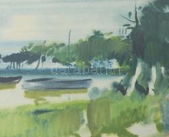 Szalóky Sándor (1921-1978): Balatoni hangulat. Akvarell, papír, jelezve jobbra lent, hátoldalán Képc...