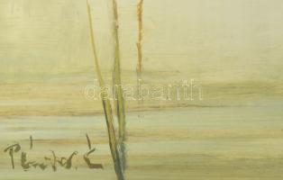 Péntek Éva (1936-2025): Őzike (vadászat témájú festmény). Olaj, farost, jelzett, fakeretben, 30×60 c...