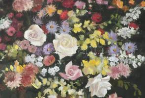 Péntek Éva (1936-2025): Csendélet. Olaj, farost, jelzett, fakeretben, 50×40 cm