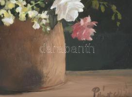 Péntek Éva (1936-2025): Csendélet. Olaj, farost, jelzett, fakeretben, 50×40 cm