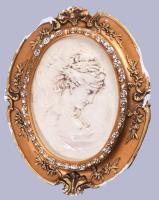 Antik gipsz fali dekorációs kép. Aranyozott, részben mázas. Sérült. 42x52 cm