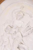 Antik gipsz fali dekorációs kép. Aranyozott, részben mázas. Sérült. 42x52 cm