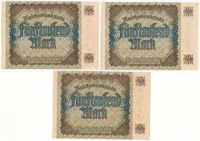Német Birodalom 1922. 5000M (3x) sorszámkövetők "W * 737620 UB - W * 757622 UB" T:XF
Germ...