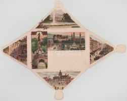 Stuttgart, Anlagensee und Neues Schloss, Koenigstrasse, Neues Rathaus, Hof de alten Schlosses, Schlossplatz. D.R.G.M. No. 284., 453. / castle, lake, town hall, folding card. Art Nouveau, litho (b)