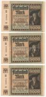 Német Birodalom 1922. 5000M (3x) közeli sorszámok T:XF
Germany 1922. 5000 Mark (3x) close serials C...