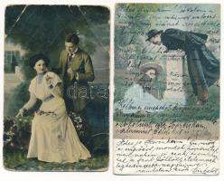 10 db RÉGI zsáner motívum képeslap: romantika, hölgyek; vegyes minőség / 10 pre-1945 motive postcards: romance, ladies; mixed quality