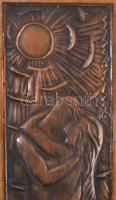 BB jelzésel: Szerelmesek Réz falplasztika, fa alapon, jelzett, , 14x35 cm