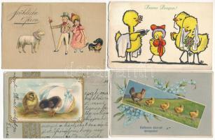 8 db RÉGI motívum képeslap vegyes minőségben: húsvéti üdvözlőlapok / 8 pre-1945 motive postcards in mixed quality: Easter greeting cards