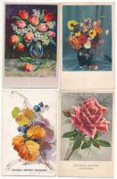 12 db RÉGI motívum képeslap vegyes minőségben: virágos üdvözlőlapok / 12 pre-1945 motive postcards in mixed quality: greeting cards with flowers