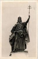 Budapest XIV. Szent István szobor. Hősök tere / statue of St. Stephen, King of Hungary + "1942 Budapesti Nemzetközi Vásár Háborús Vásár Egység! Fegyelem! Munka! Győzelem!" So. Stpl. (EK)