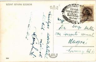 Budapest XIV. Szent István szobor. Hősök tere / statue of St. Stephen, King of Hungary + "1942 ...