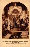 Szent István átadja Szent Imre hercegnek az "Intelmek"-et. Készüljetek a Szent Imre Év méltó megünneplésére! 1030-1930 / King Saint Stephen and Saint Emeric of Hungary s: Lotz Károly