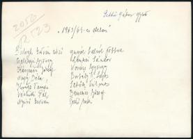 1963/64 UTE csapatfotó, téli felkészülés, hátoldalon a csapattagok nevével, 13×18 cm