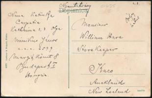 1912 TCV képeslap Új-Zélandra küldve, "BUDAPEST"