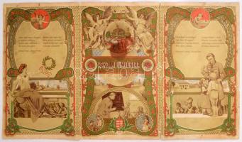 1909 Iskolai emléklap (VIII. Bezerédi utcai elemi), K. Sávely Dezső grafikája, litho