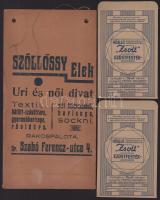 3 db reklámzacskó ("Zsolt" ezüstfesték, Szőllősy Elek úri divat)