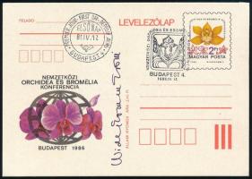 1986 Levelezőlap a tervező, Widerkomm Ervin aláírásával