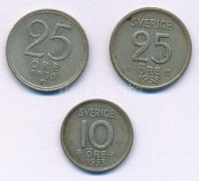 Svédország 1950. 25ö billon + 1957. 10ö billon + 1958. 25ö billon T:XF,VF patina Sweden 1950. 25 Öre billon + 1957. 10 Öre billon + 1958. 25 Öre billon C:XF,VF patina