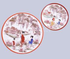 Személyes japán porcelán teáskészlet. kézzel festett, jelzett, minimális kopással. Kiöntő, 8 csésze,...