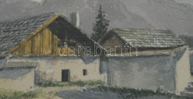 Olvashatatlan jelzéssel: Passau környéki táj, 1938. Akvarell, papír, üvegezett fakeretben, 10×12 cm