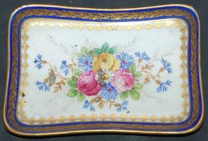 Kézzel festett francia porcelán tálka / Hand-painted French chinaware box 11x5 cm