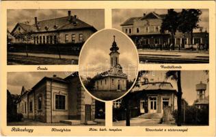 1930 Budapest XVII. Rákoshegy, óvoda, községháza, vasútállomás, utca, víztorony, Római katolikus templom (EK)