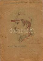 Második világháborús egyedi kézzel rajzolt tábori postai levelezőlap, "Magyarország kitartása és áldozatkészsége teszi győzelmessé fegyvereinket!" Tábori postai levelezőlap / WWII hand-drawn Hungarian military field postcard (szakadás / tear)