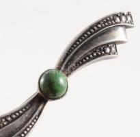 Antik ezüst (Ag) bross markazittal és zöld kővel br 4 g antik kereskedői dobozzal