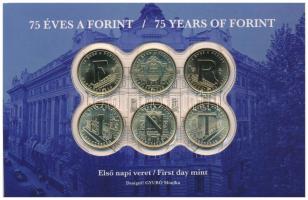 2021. 5Ft Cu-Ni-Zn "75 éves a Forint" első napi veret (6xklf) sorszámozott emléklapon "10195" T:UNC