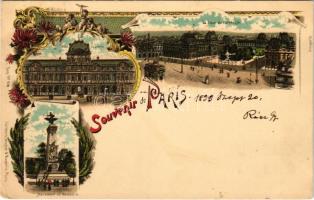 1899 Paris, Palais du Louvre, La Cour du Carroussel, Monument de Gambetta. Editeurs Seughol &amp; Magdelin. Art Nouveau, floral, litho with coat of arms (cut)