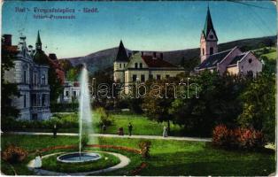 1915 Trencsénteplic, Trencianske Teplice; Sétány, szökőkút. Wertheim Zsigmond kiadása / promenade, fountain (EB)