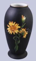 Herendi margaréta mintás fekete váza. Kézzel festett, jelzett, hibátlan 19 cm