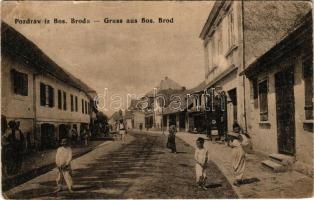 1918 Brod, Bosanski Brod; street view, market, shops, children. JACS (Rb)