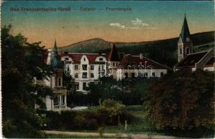 1917 Trencsénteplic, Trencianske Teplice; sétatér, templom / promenade, church (EK)