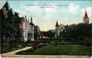 Trencsénteplic, Trencianske Teplice; sétatér, templom. Wertheim Zsigmond kiadása / promenade, church (Rb)