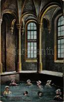 1923 Trencsénteplic, Trencianske Teplice; Sina fürdő, belső fürdőzőkkel. Wertheim Zsigmond kiadása / Sina-Bad / spa, bathhouse interior with bathers